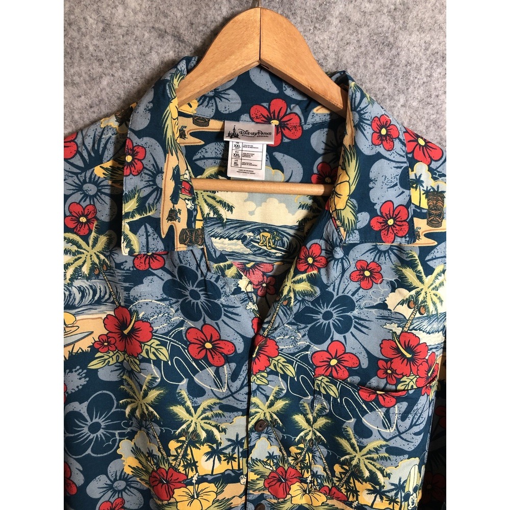 Disney Parks Authentic Shirt Mens XL Mickey Hawaiian Tropical Tiki Casual Beach